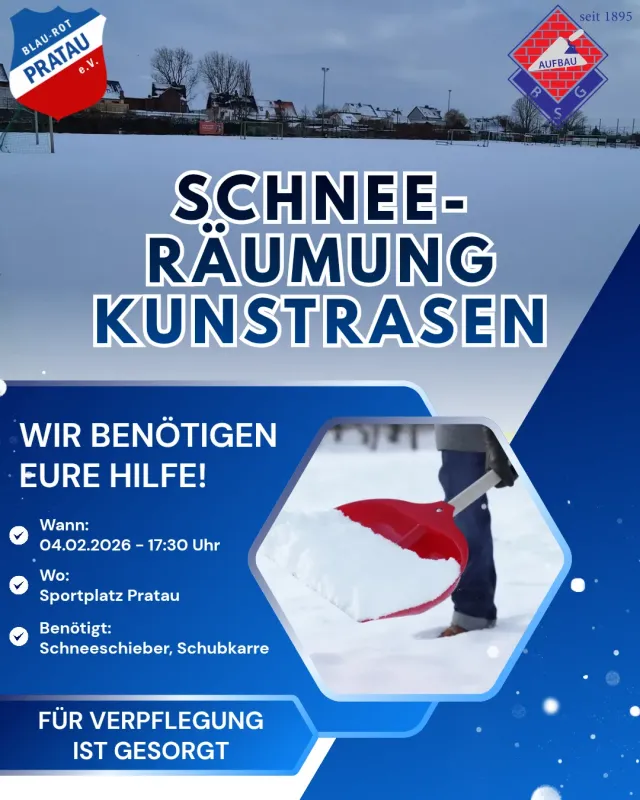 Schneeschieben auf dem Kunstrasen