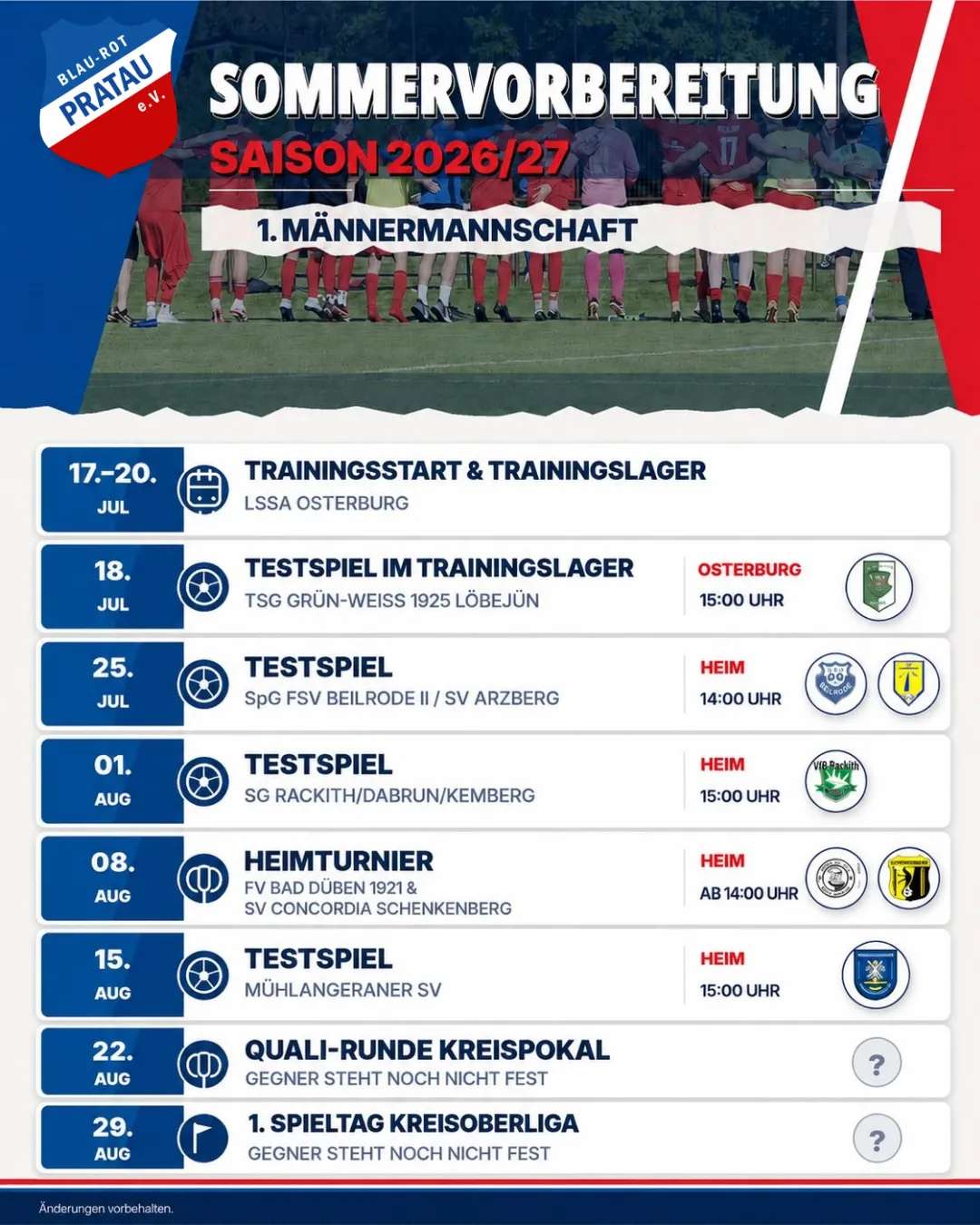 Sommervorbereitung 1. Männermannschaft